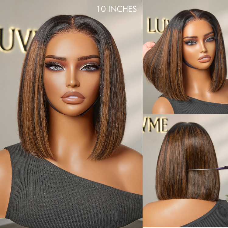 [zokhanyo.tantata]'s Special Link PreMax Wigs | Brown Highlight Silky Blunt Cut Bob Glueless Lace Wig With Pre-Bleached Pre-Plucked Pre-Cut Lace