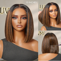 PreMax Wigs | Brown Highlight Silky Blunt Cut Bob 4*4 Glueless Lace Wig With Pre-Bleached Pre-Plucked Pre-Cut Lace