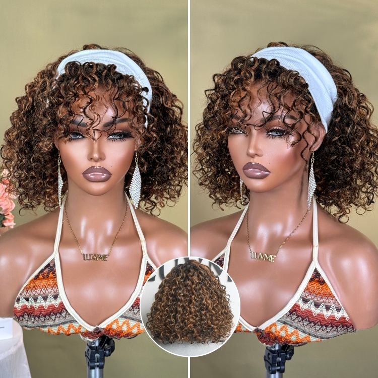 outlet I SouthKiss All-Day Comfort™ Wig Brown Highlight Deep Wave Glueless Minimalist HD Lace Curly Wig Pre-Cut Lace