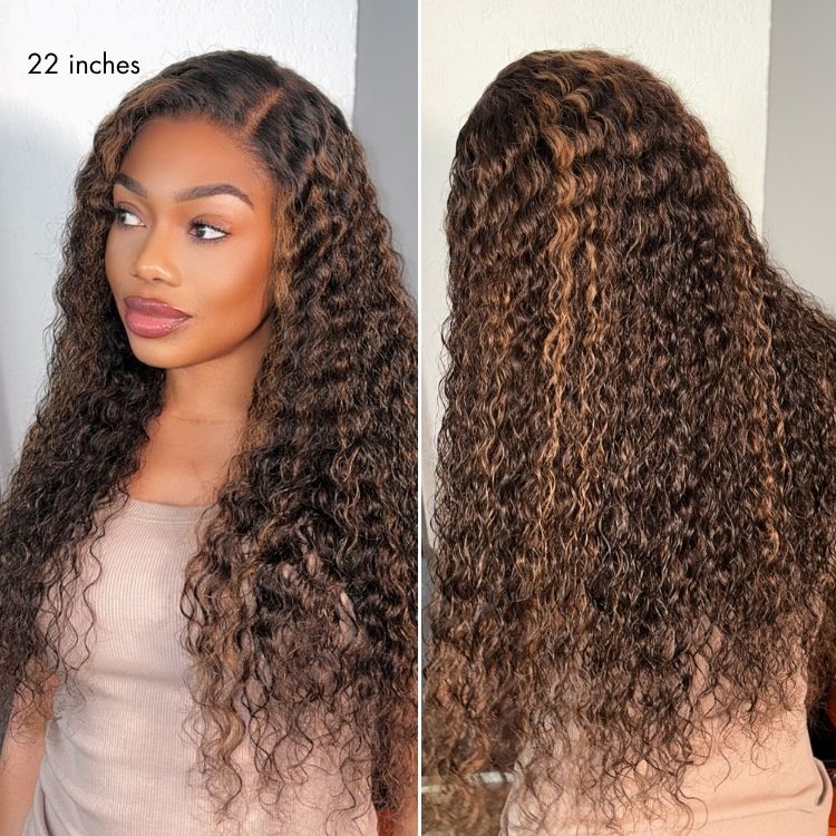 OUTLET | SouthKiss All-Day Comfort™ Wig PartingMax Brown Highlights Funmi Curly 7x6 Closure HD Lace Glueless Wig Pre Cut Lace