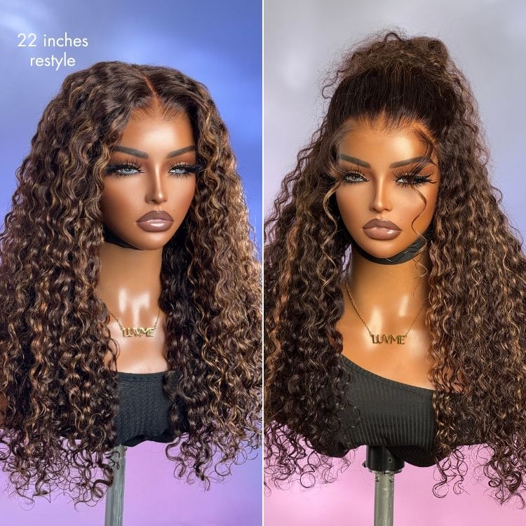OUTLET | SouthKiss All-Day Comfort™ Wig PartingMax Brown Highlights Funmi Curly 7x6 Closure HD Lace Glueless Wig Pre Cut Lace