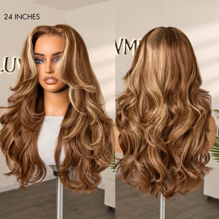 [quvie_m]'s Special Link PreMax Blonde Highlight Layered Body Wave Glueless 13x4 Frontal Lace Long Wig Human Hair Pre-Cut Lace