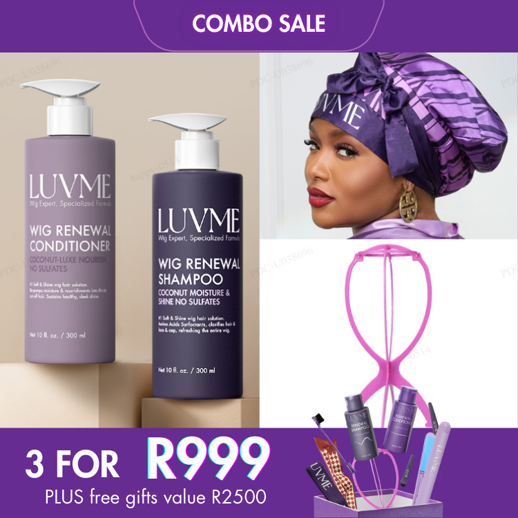 3 For 1 | Wig Renewal Shampoo & Conditioner Set + Double Layer Silk Sleep Cap + Travel Wig Stand