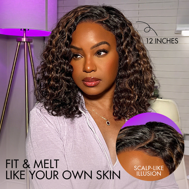Oultet | Blonde Highlight Short Curly Glueless Minimalist HD Lace Human Hair Wig