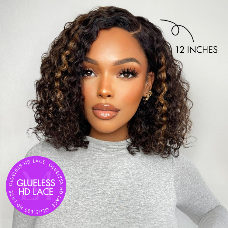 Oultet | Blonde Highlight Short Curly Glueless Minimalist HD Lace Human Hair Wig