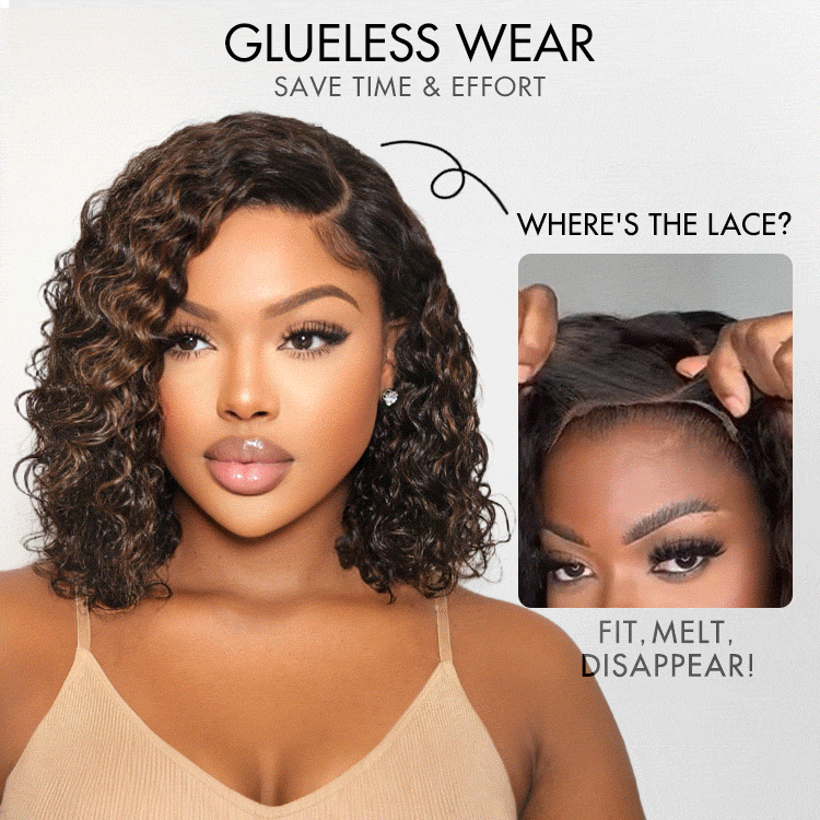Worth | Blonde Highlight Short Curly Glueless Minimalist HD Lace Human Hair Wig