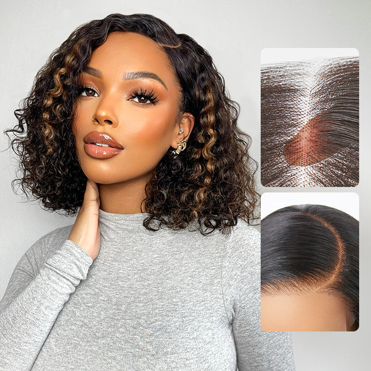 Oultet | Blonde Highlight Short Curly Glueless Minimalist HD Lace Human Hair Wig