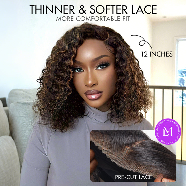 Oultet | Blonde Highlight Short Curly Glueless Minimalist HD Lace Human Hair Wig