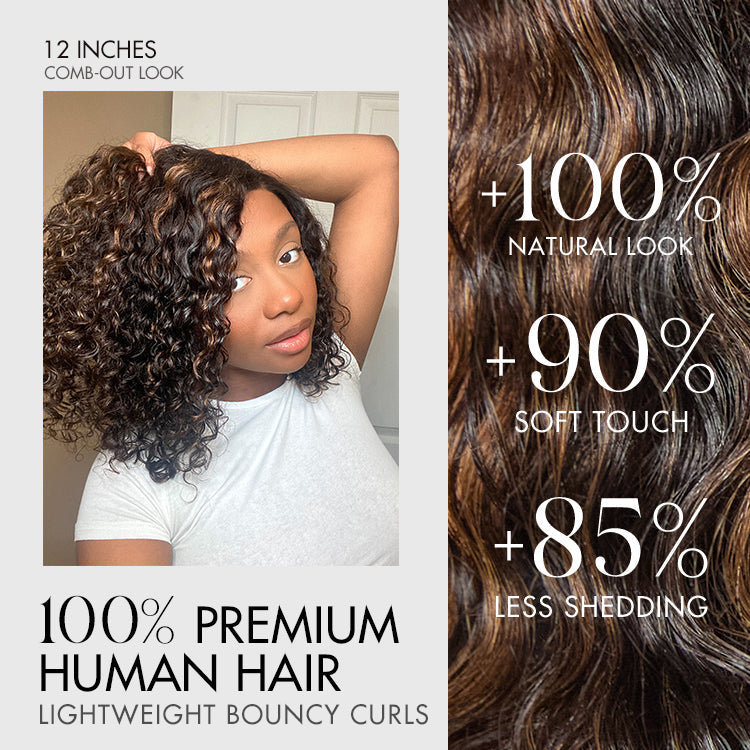 Worth | Blonde Highlight Short Curly Glueless Minimalist HD Lace Human Hair Wig