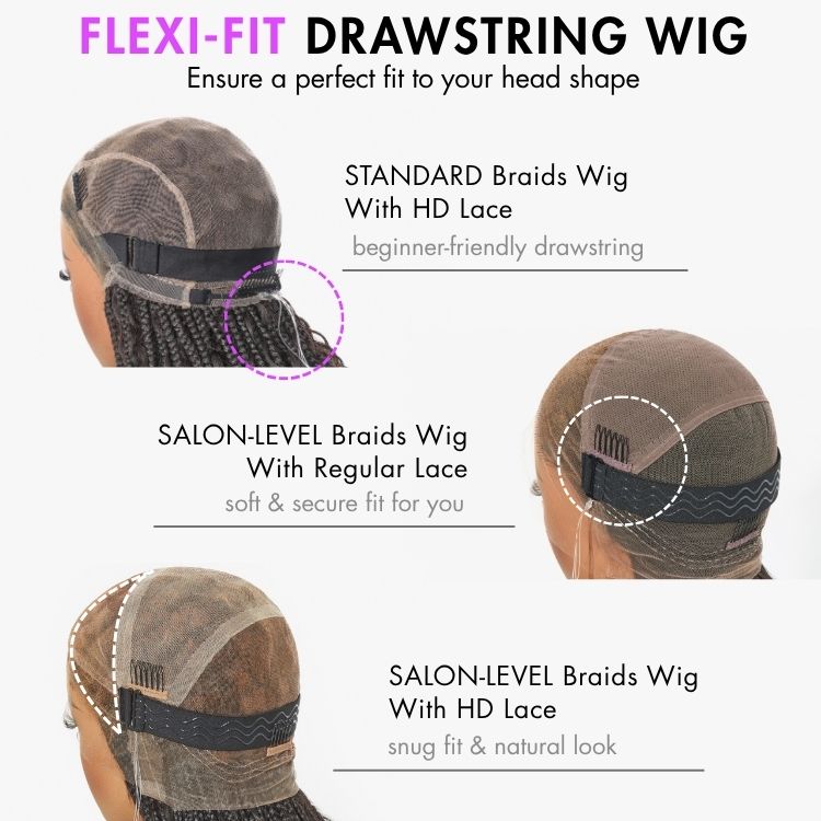 Outlet| Flexi-Fit Invisi Drawstring Cap Full Lace Knotless Boho Curls Braided Long Wig Super Natural Scalp