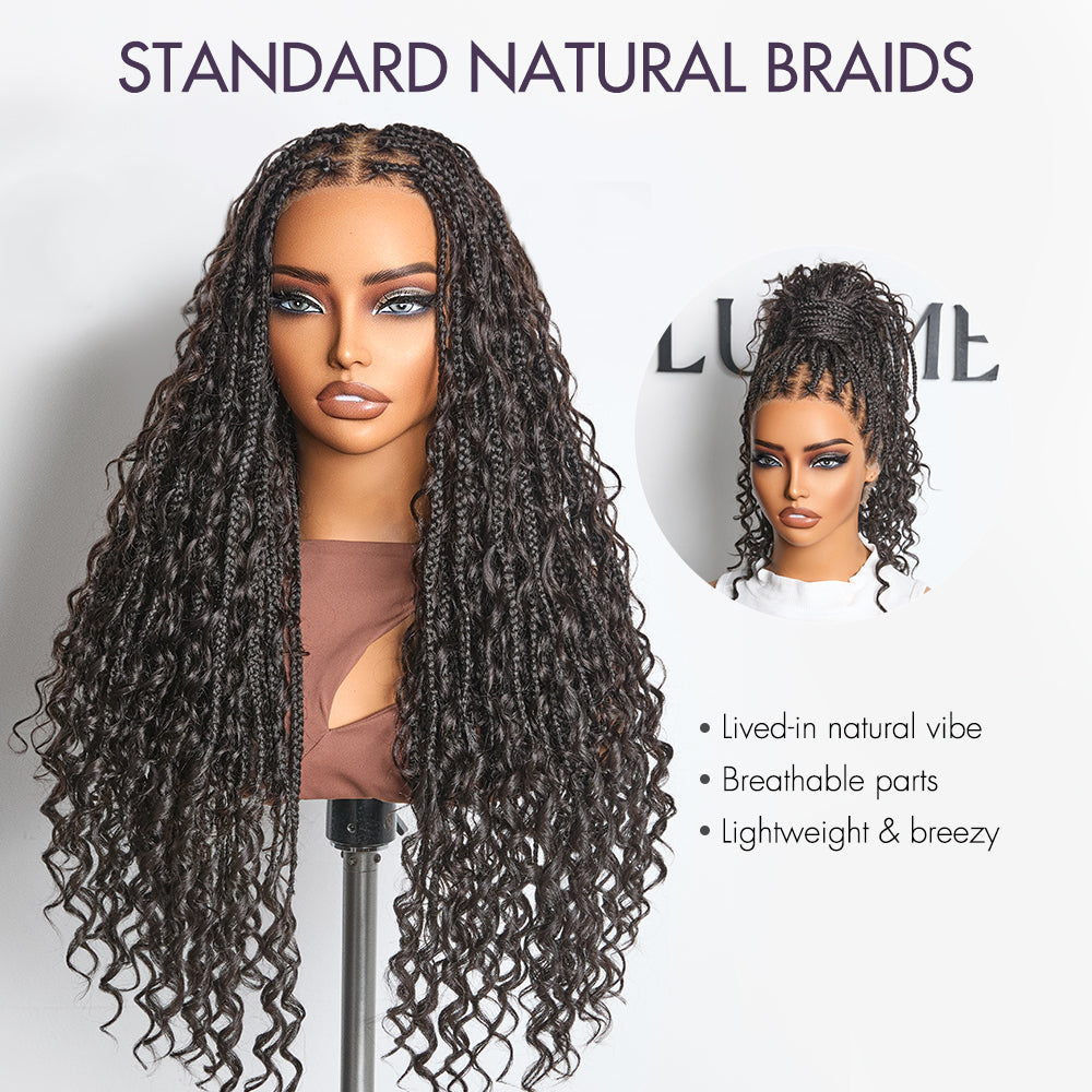 Outlet| Flexi-Fit Invisi Drawstring Cap Full Lace Knotless Boho Curls Braided Long Wig Super Natural Scalp