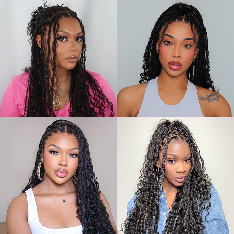 Outlet| Flexi-Fit Invisi Drawstring Cap Full Lace Knotless Boho Curls Braided Long Wig Super Natural Scalp