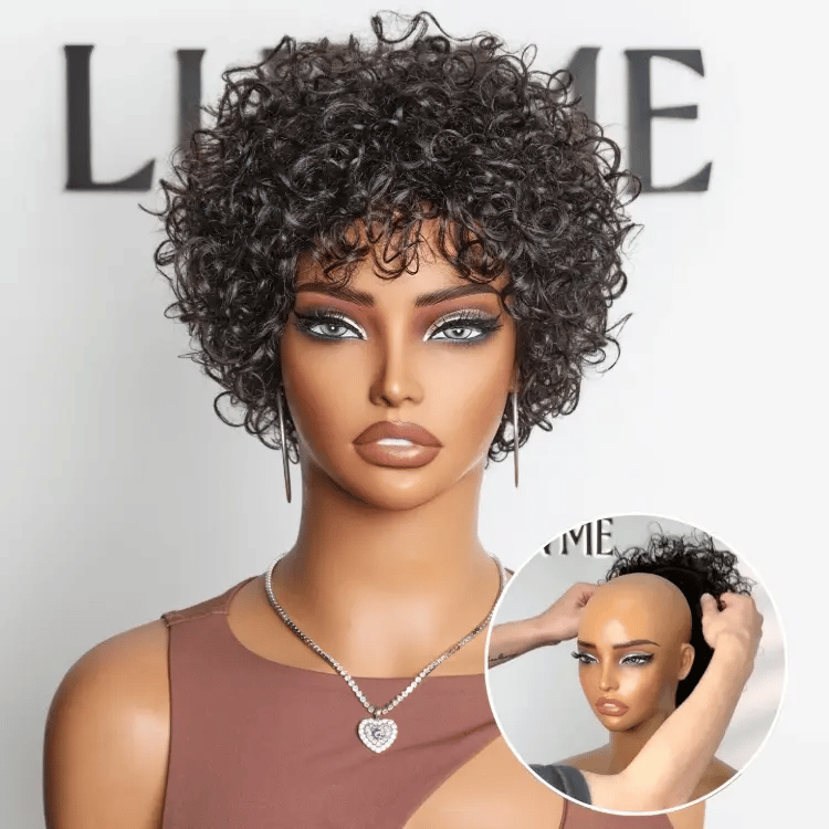 Worth I Beginner Friendly Throw On & Go Short Bouncy Curls with Bangs Glueless Wig 100% Human Hair