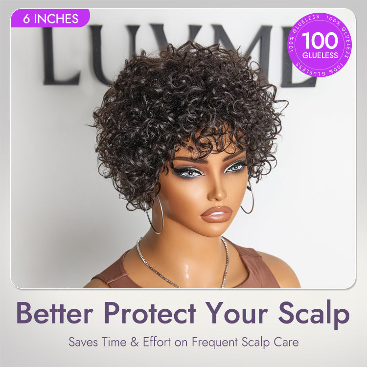 Worth I Beginner Friendly Throw On & Go Short Bouncy Curls with Bangs Glueless Wig 100% Human Hair