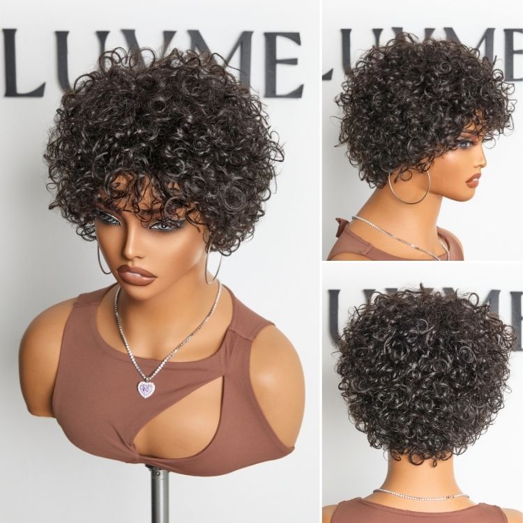 Worth I Beginner Friendly Throw On & Go Short Bouncy Curls with Bangs Glueless Wig 100% Human Hair