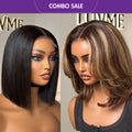 2 For 1 | Blonde Highlight Short Layered Bob Wig Glueless 5x5 Closure Pre-Cut Lace Wig+Glueless 4x4 Closure Lace Natural Black Bob Wig