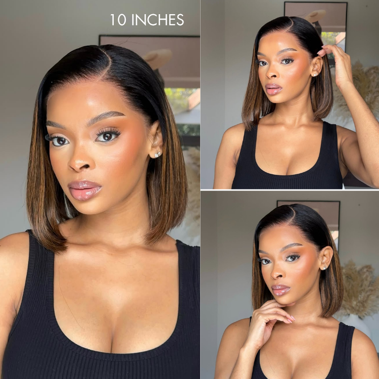 [glorick_h]'s Special Link PreMax Wigs | Brown Highlight Silky Blunt Cut Bob Glueless Lace Wig With Pre-Bleached Pre-Plucked Pre-Cut Lace