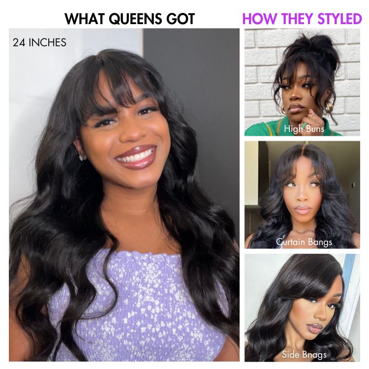 SouthKiss All-Day Comfort™ Wig 180% Density Loose Body Wave Glueless 7x6 Closure HD Lace Human Hair Wig with Bangs Pre-Cut Lace