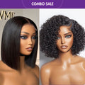 2 For 1 | Glueless 4x4 Closure Lace Natural Black Bob Wig + Trendy Short Cut Curly Glueless HD Lace Wig