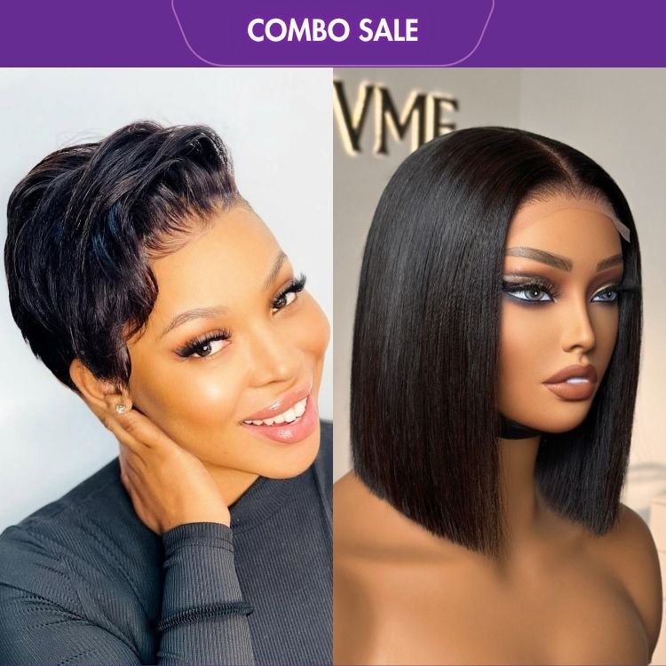2 For 1 | Super Hot Pixie Cut Glueless HD Lace Wig + 4x4 Lace Blunt Cut Bob Wig Bone Straight