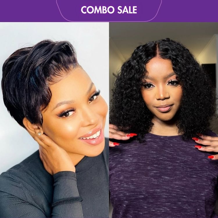 2 For 1 | Super Hot Pixie Cut Glueless HD Lace Wig + Deep Curl Bob Glueless 4x4 Closure Lace Wig