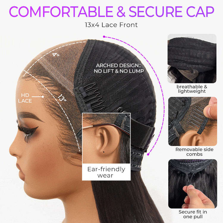 NatureMAX 250% Density Loose Wave Glueless Ear-to-ear 13x4 HD Lace Front High Density Wig Pre-Cut Lace Flexi-Fit Drawstring Cap