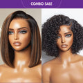 2 For 1 | Brown Highlight Silky Blunt Cut Bob 13*4 Glueless Lace Wig + Trendy Short Cut Curly Glueless HD Lace Wig
