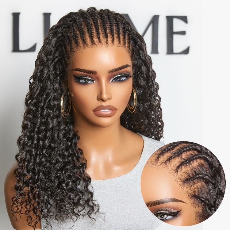 OUTLET | PreMax Wigs Knotless Fulani Braids Deep Wave Glueless Ear-to-ear 13x6 Frontal HD Lace Wig Human Hair Flexi-Fit Drawstring Cap