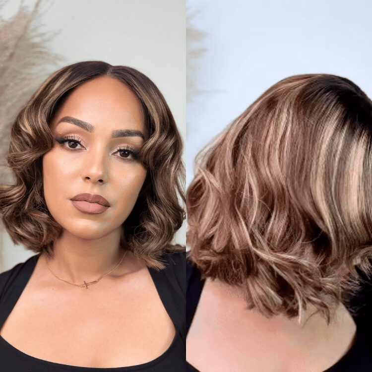 [Morgantasneem]'s Special Link-Blonde Highlight Short Layered Bob Wig Glueless 5x5 Closure Pre-Cut Lace Wig All Head Sizes Fit Cap