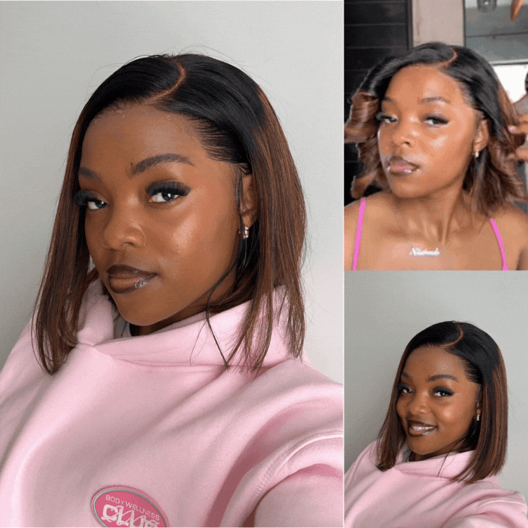 [noluthandomabaso]'s Special LinkPreMax Wigs | Brown Highlight Silky Blunt Cut Bob Glueless Lace Wig With Pre-Bleached Pre-Plucked Pre-Cut Lace