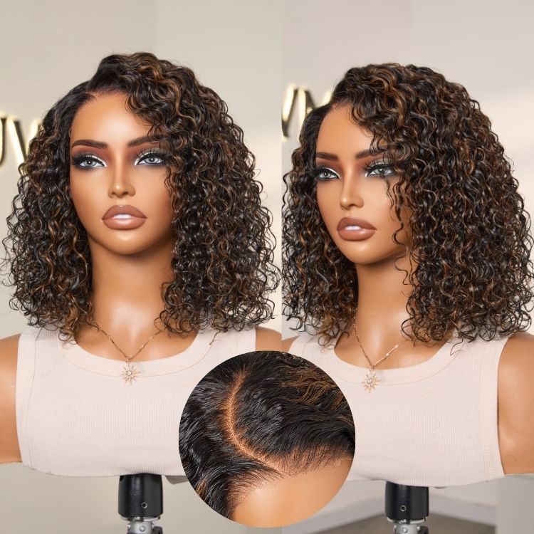 Worth | Wet and Wavy Brown Highlight Glueless 5x5 Closure Pre-Cut Lace Water Wave Wig