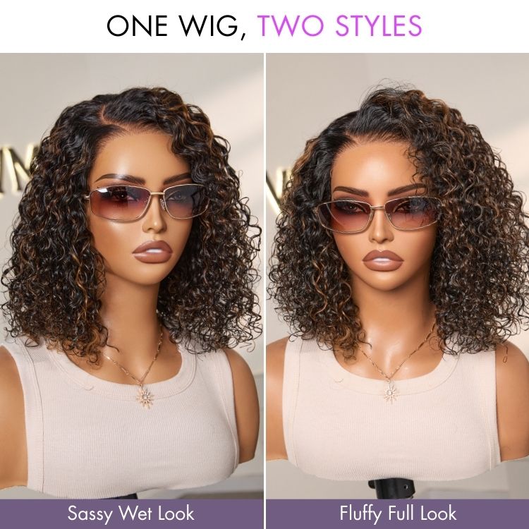 Worth | Wet and Wavy Brown Highlight Glueless 5x5 Closure Pre-Cut Lace Water Wave Wig