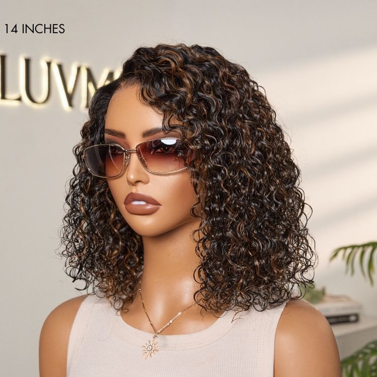 Brown Highlight Wet and Wavy 5x5 Closure Pre-Cut Lace Water Wave Wig Glueless Side Part Human Hair Wig