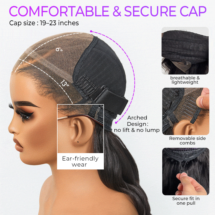 NatureMAX™ 200% Density Loose Wave Glueless HD Lace Shoulder Length Wig Pre-Cut Lace Flexi-Fit Drawstring Cap & Regular Cap