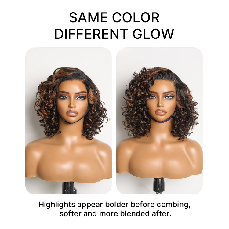 Worth | Effortless Elegance Copper Highlight Bouncy Curl Wig Minimalist HD Lace Glueless Wig Pre-Cut Lace