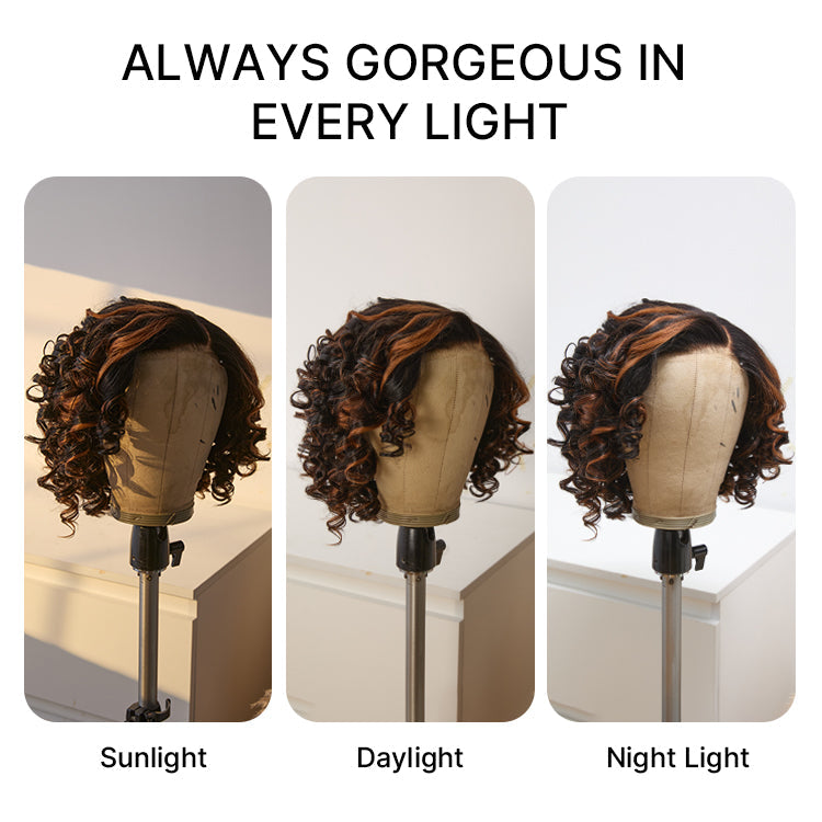 Worth | Effortless Elegance Copper Highlight Bouncy Curl Wig Minimalist HD Lace Glueless Wig Pre-Cut Lace