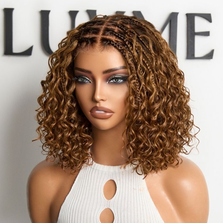 [onela_sigobelwana]'s Special Link Ombre Brown Highlight Boho Braids Deep Curly Glueless 5x5 Closure Pre-Cut Lace Short Curly Wig 100% Human Hair