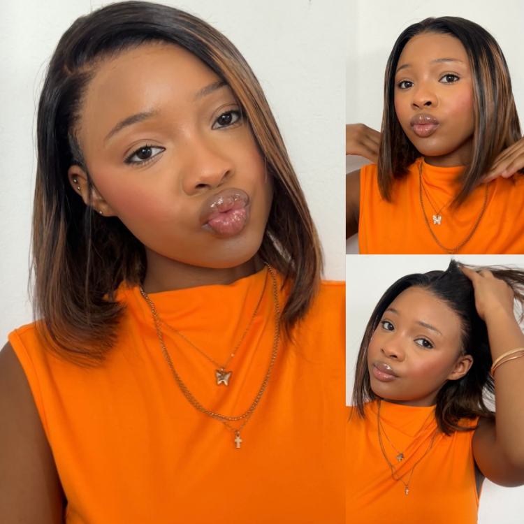 [itsss.stasiaa]'s Special Link PreMax Wigs | Brown Highlight Silky Blunt Cut Bob Glueless Lace Wig With Pre-Bleached Pre-Plucked Pre-Cut Lace