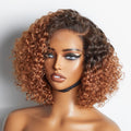 Worth | 10 Inches Ombre Brown Curly Minimalist HD Lace Glueless Side Part Wig 100% Human Hair