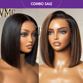 2 For 1 | Natural Black 4x4 Lace Blunt Cut Bob Wig Bone Straight  + Brown Highlight Silky Blunt Cut Bob 13*4 Glueless Lace Wig