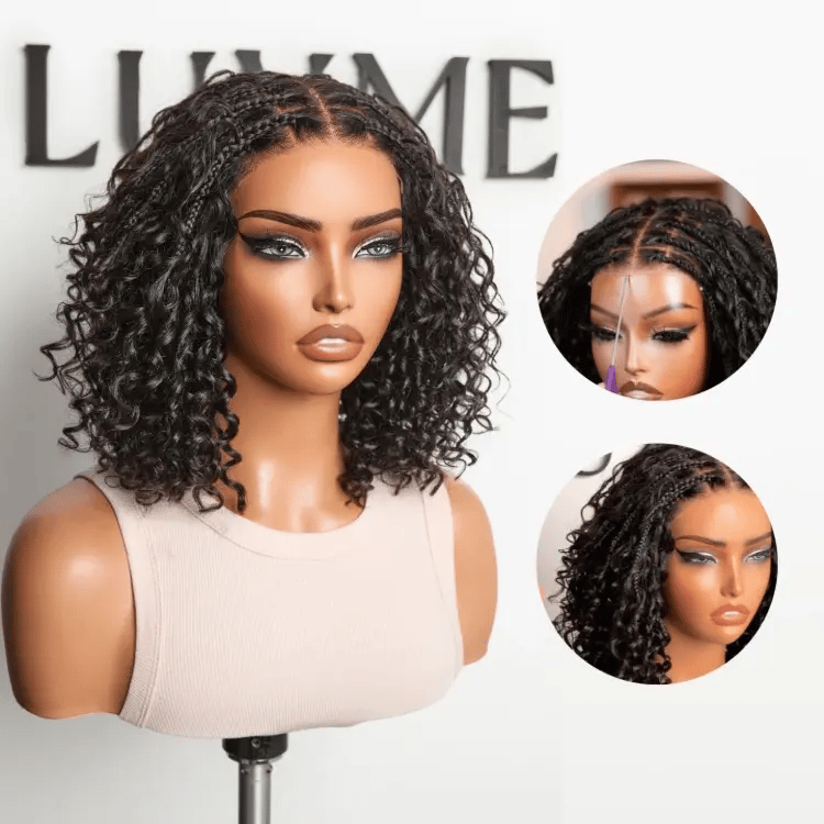 special deal | Readitress™ Boho Braids Deep Curly Glueless 5x5 Closure Lace with Braided Top Human Hair Wig Pre-Cut Lace