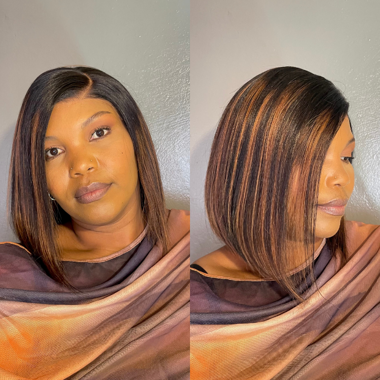 [k_n_q01]'s Special LinkPreMax Wigs | Brown Highlight Silky Blunt Cut Bob Glueless Lace Wig With Pre-Bleached Pre-Plucked Pre-Cut Lace
