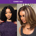 2 For 1 | Natural Black Deep Curl Bob Glueless 4x4 Closure Lace Wig + Blonde Highlight Short Layered Bob Wig Glueless 5x5 Closure Pre-Cut Lace Wig