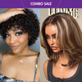 2 For 1 | Ultra Natural Lightweight Bouncy Glueless Wig With Bangs + Blonde Highlight Short Layered Bob Wig Glueless 5x5 Closure Pre-Cut Lace Wig
