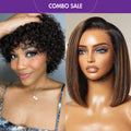 2 For 1 | Ultra Natural Lightweight Bouncy Glueless Wig With Bangs + Brown Highlight Silky Blunt Cut Bob 13*4 Glueless Lace Wig