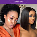 2 For 1 | Natural Afro Glueless Wig + 4x4 Lace Blunt Cut Bob Wig Bone Straight