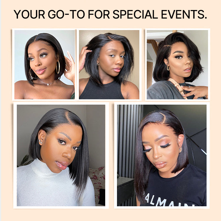 [nomsamadida]'s Special Link NatureMAX™ Silky Blunt Cut Bob Glueless Ear-to-ear 13x4 HD Lace Front Wig Pre-Cut Lace Flexi-Fit Drawstring Cap