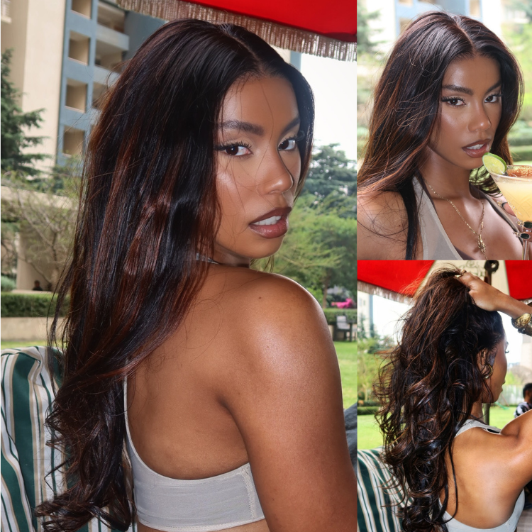 [chelsea_sloan]'s Special Link PreMax Wigs | Ultra Natural Hairline Brown Highlight & Natural Black Silky Straight Glueless 13x4 Frontal Lace Long Wig Pre-Cut Lace