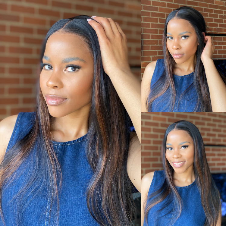 [thando.lwethu_x]'s Special Link PreMax Wigs | Ultra Natural Hairline Brown Highlight & Natural Black Silky Straight Glueless 13x4 Frontal Lace Long Wig Pre-Cut Lace