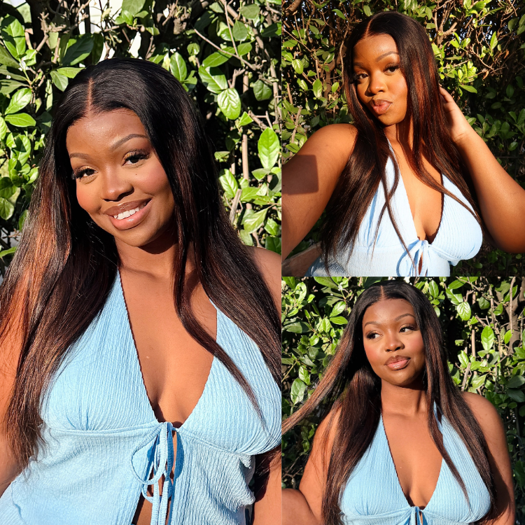 [thulimn]'s Special Link PreMax Wigs | Ultra Natural Hairline Brown Highlight & Natural Black Silky Straight Glueless 13x4 Frontal Lace Long Wig Pre-Cut Lace
